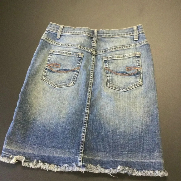 VTG Vanilla Star Womens 7 Denim Mini Skirt Blue Pockets Raw Frayed Hem Stretch - Picture 4 of 10